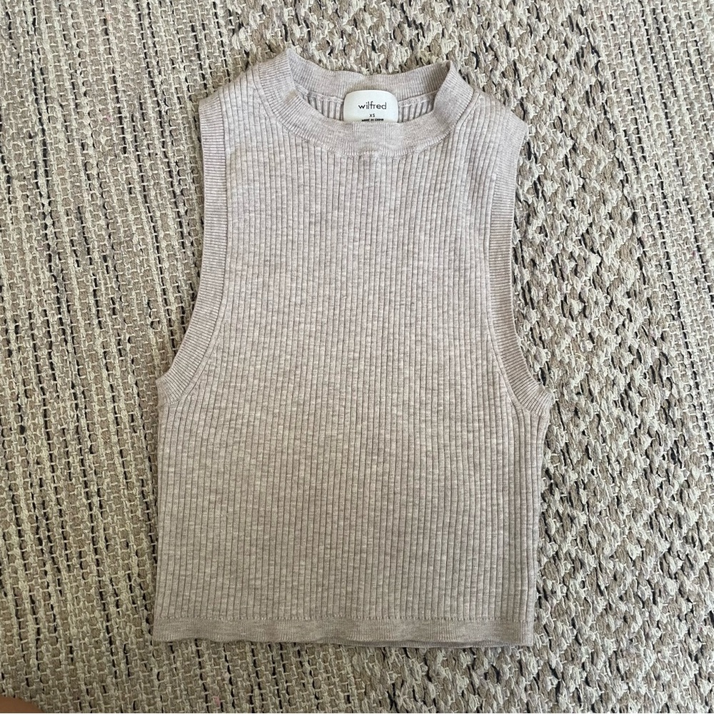 Aritzia Wilfred Ribbed Knit Crop Top in Beige